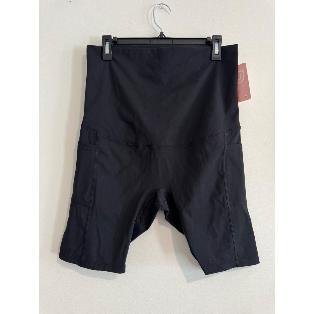 Poshdivah Maternity Biker Shorts Womens Large Black Over Belly Pockets